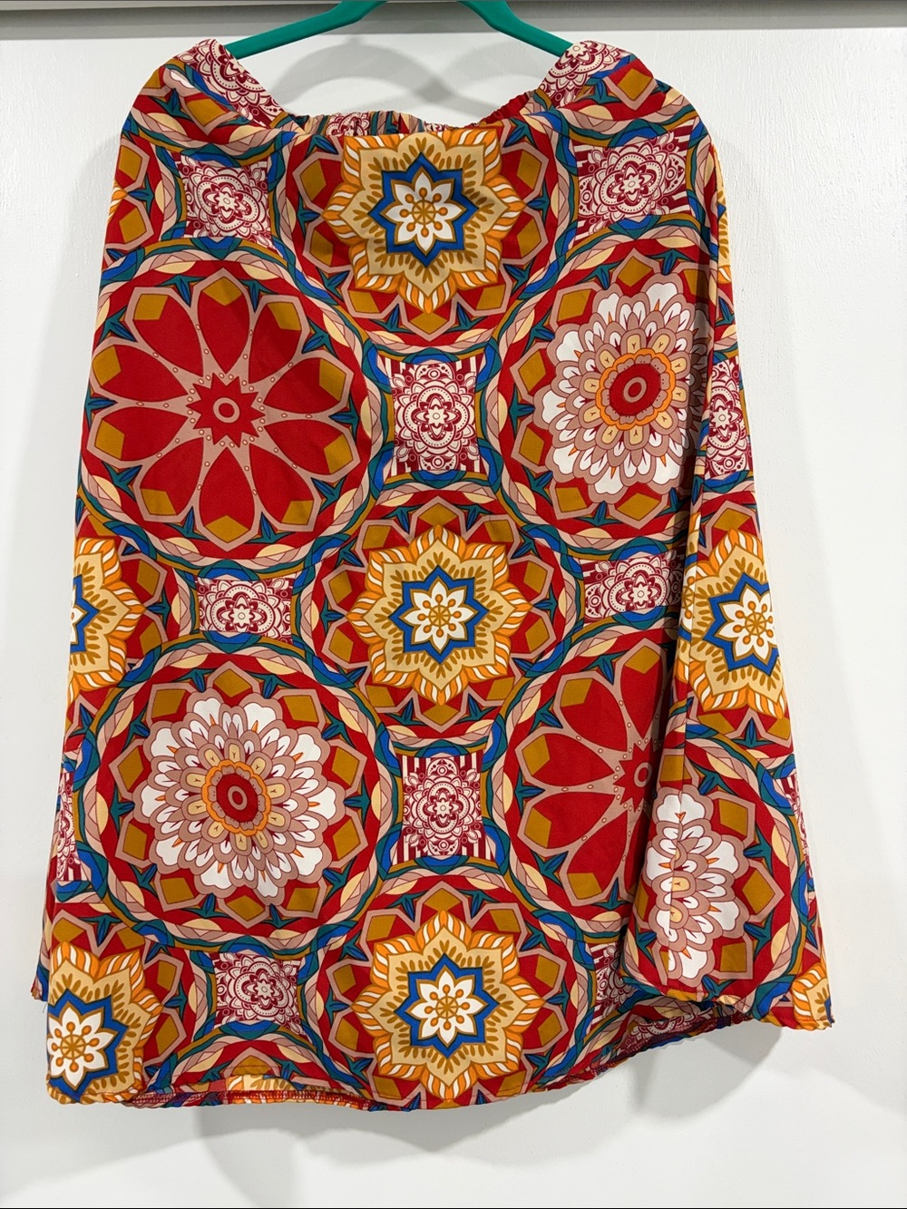 SHEIN Red Multi-Color Geometric Floral A-Line Skirt